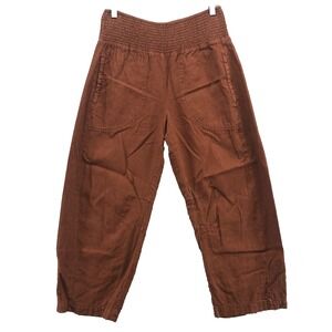 Pilcro Anthropologie Linen Pants Straight Leg Womens XS Brown Elastic Waist Boho